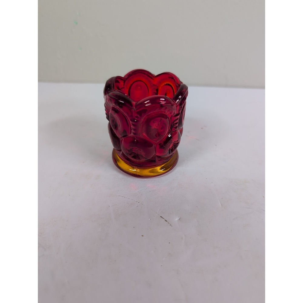 LE Smith Moon & Stars Ruby Red Amberina Scallop Edge Toothpick Holder‎ GLOWS